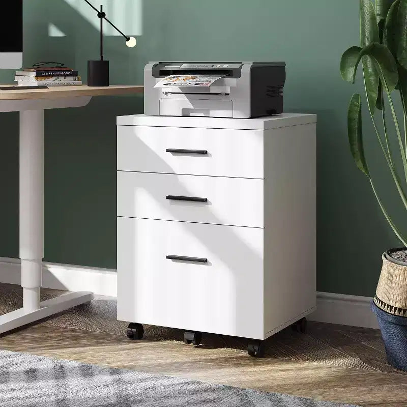 Cassettiera Classificatore a 3 Cassetti con Ruote e Piano in Legno – Contenitore Sotto Scrivania con Ruote