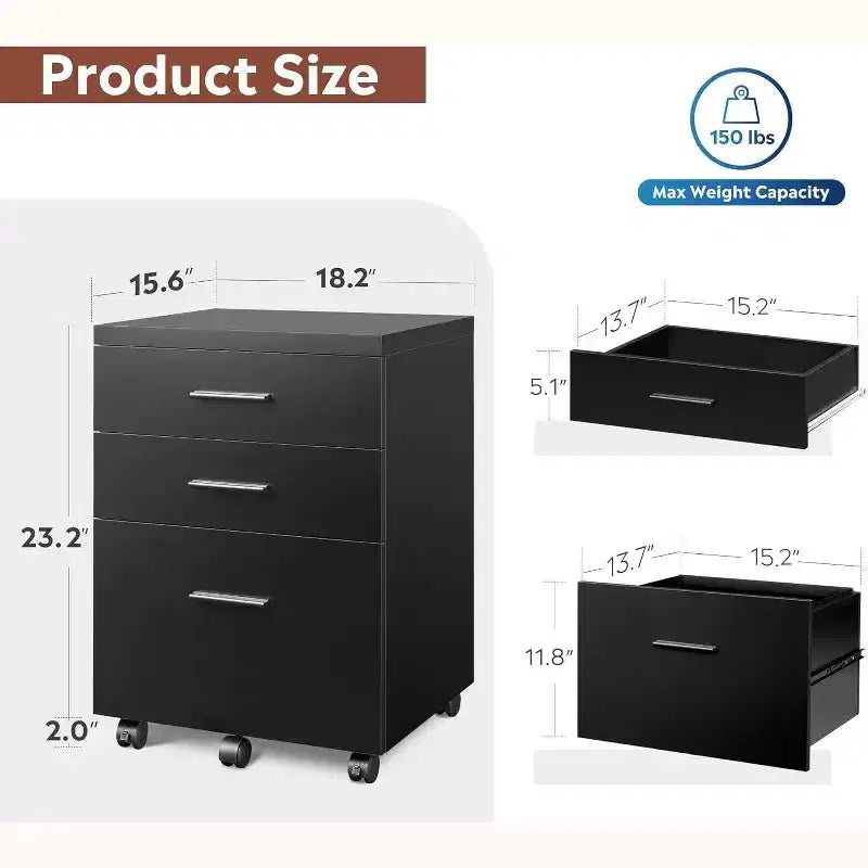 Cassettiera Classificatore a 3 Cassetti con Ruote e Piano in Legno – Contenitore Sotto Scrivania con Ruote