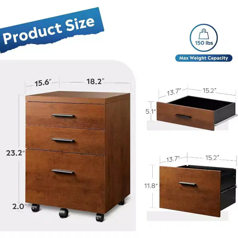 Cassettiera Classificatore a 3 Cassetti con Ruote e Piano in Legno – Contenitore Sotto Scrivania con Ruote