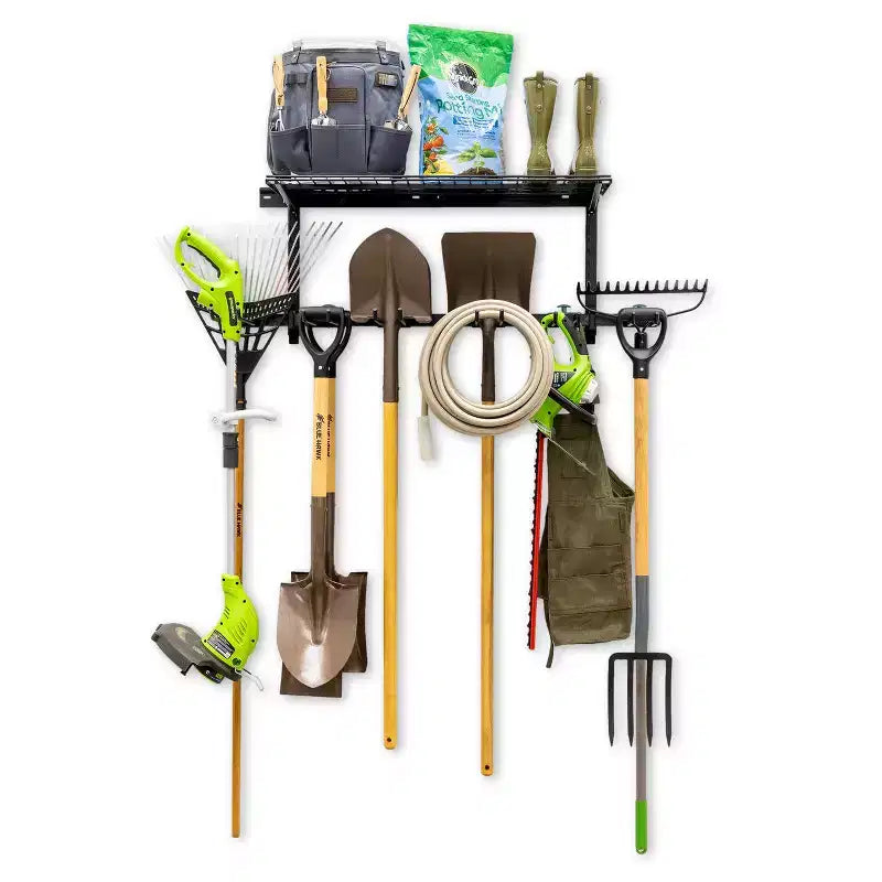 Sistema di stoccaggio attrezzi da parete regolabile con ripiano – Portata 136 kg