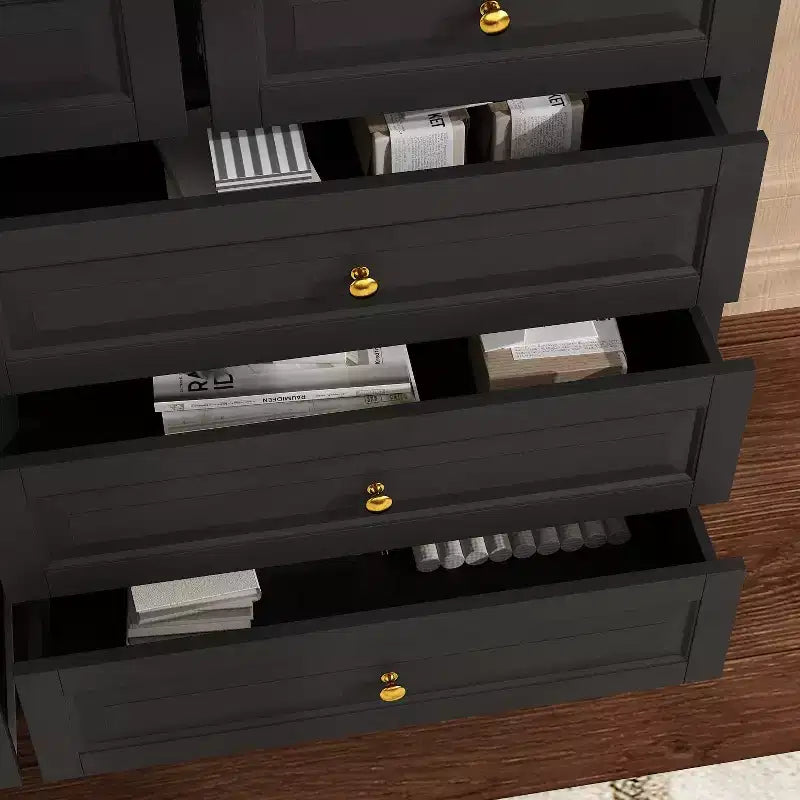 Cassettiera orizzontale a 9 cassetti con design anticato e maniglie a bottone in metallo