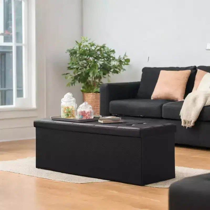 Panca Contenitore Pieghevole da 109 cm con Coperchio