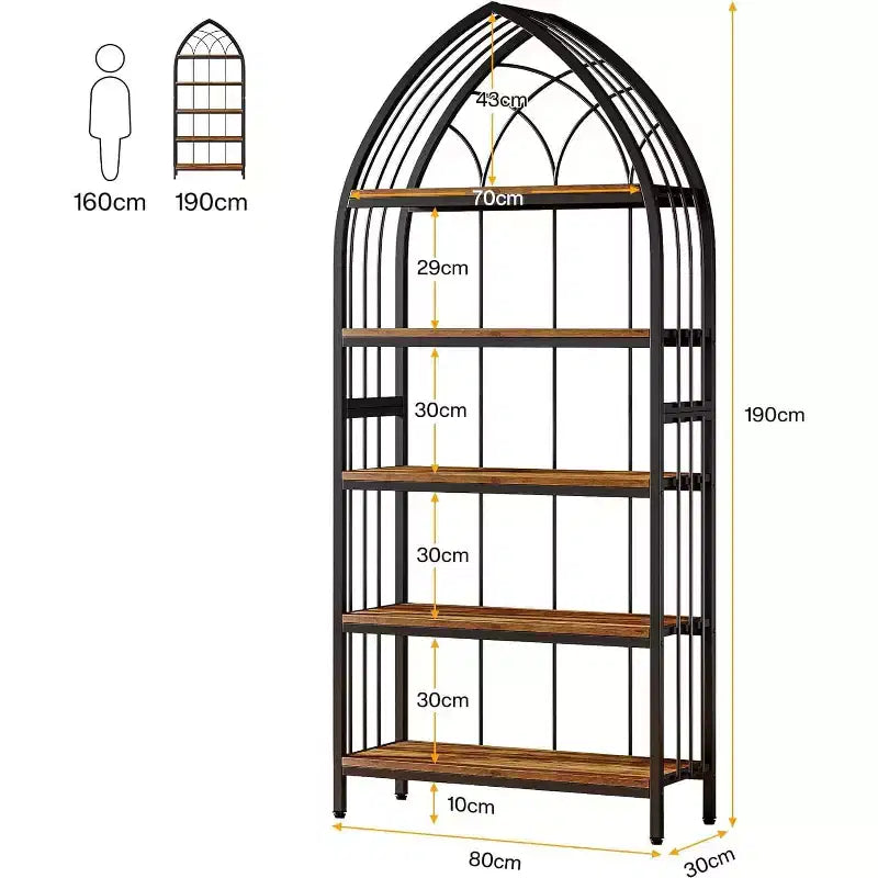 Scaffale Curvo a 5 Ripiani, Scaffale Espositivo Industriale Indipendente Alto 190 cm per Soggiorno e Ufficio
