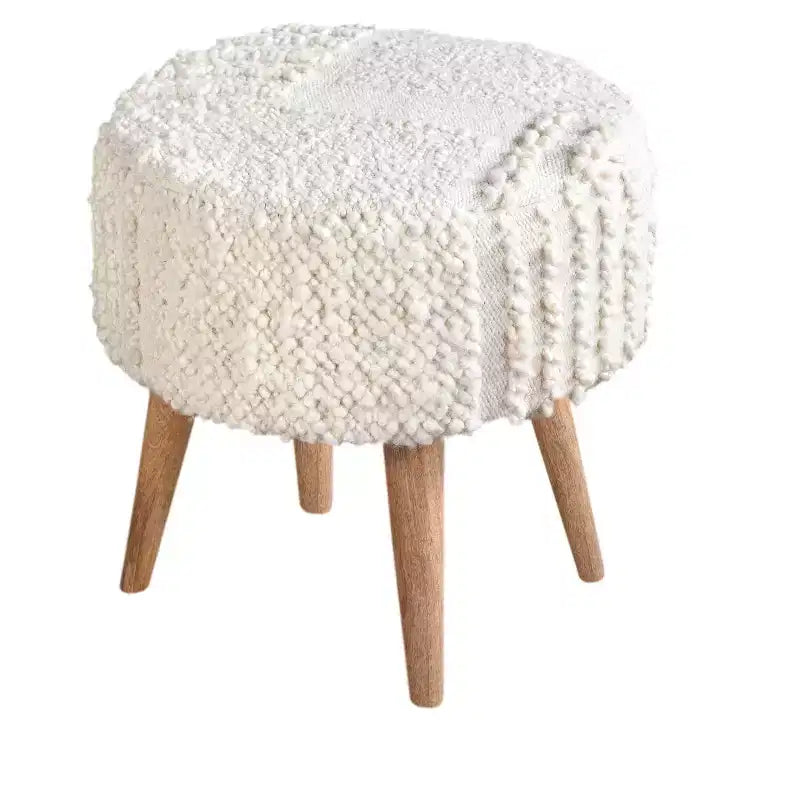 White Boucle Patchwork Oversized Handwoven Stool
