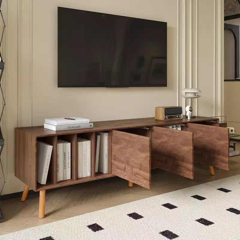 Mobile TV moderno di metà secolo da 70W con 5 gambe in legno massello, finitura noce