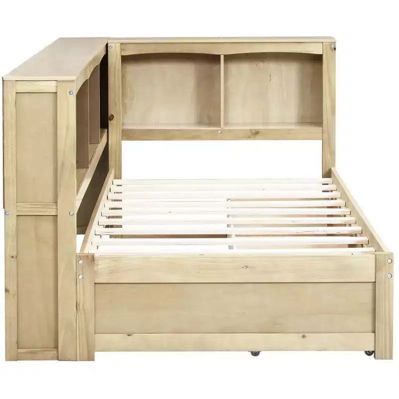 Divano Letto Singolo con Cassetti Contenitori, Armadietti Laterali e Porte di Ricarica USB