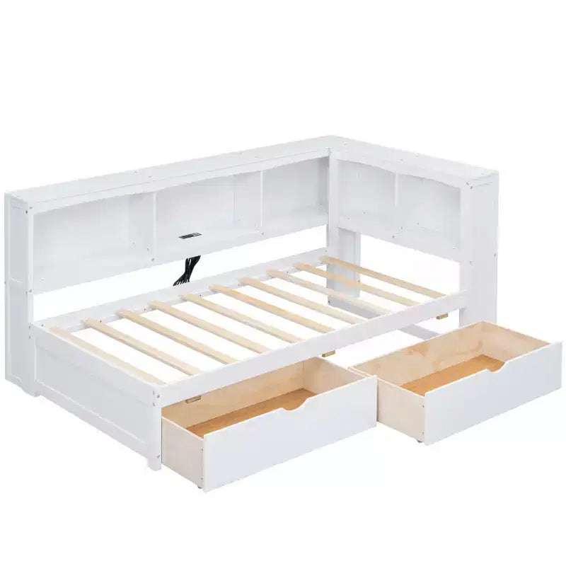 Divano Letto Singolo con Cassetti Contenitori, Armadietti Laterali e Porte di Ricarica USB