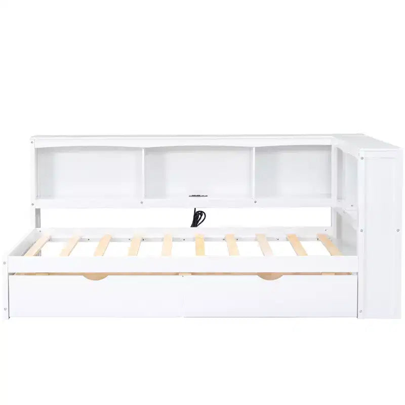 Divano Letto Singolo con Cassetti Contenitori, Armadietti Laterali e Porte di Ricarica USB