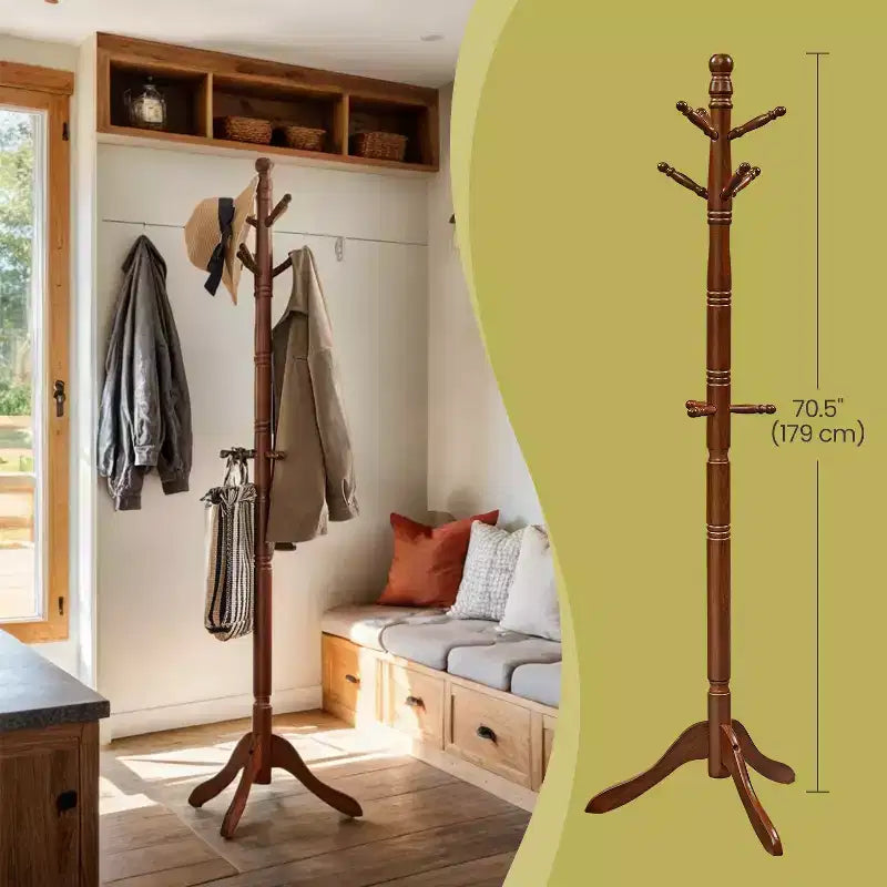 Appendiabiti da terra con 10 ganci – Legno massiccio, altezza 179 cm