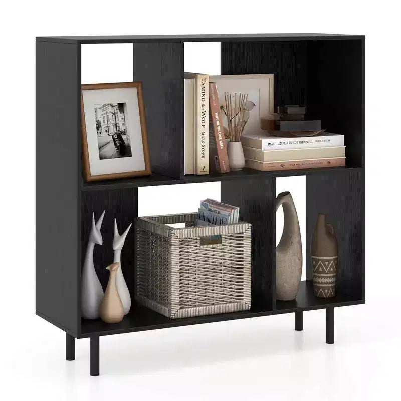Libreria aperta – Mobile contenitore a 3 ripiani e 4 scomparti con gambe in metallo (Naturale/Bianco/Nero)