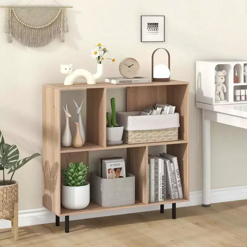 Libreria aperta – Mobile contenitore a 3 ripiani e 4 scomparti con gambe in metallo (Naturale/Bianco/Nero)