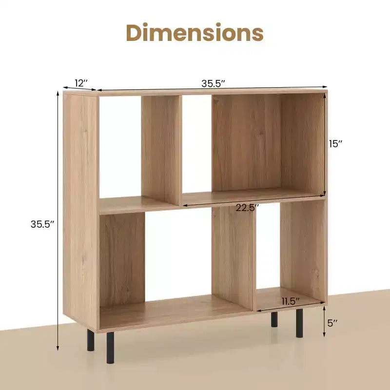 Libreria aperta – Mobile contenitore a 3 ripiani e 4 scomparti con gambe in metallo (Naturale/Bianco/Nero)