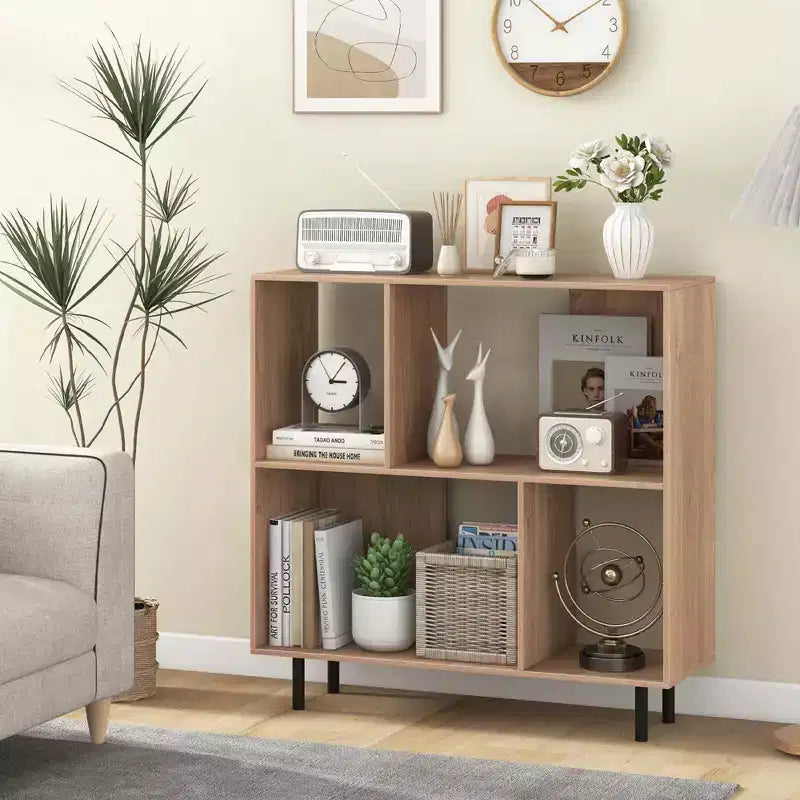 Libreria aperta – Mobile contenitore a 3 ripiani e 4 scomparti con gambe in metallo (Naturale/Bianco/Nero)