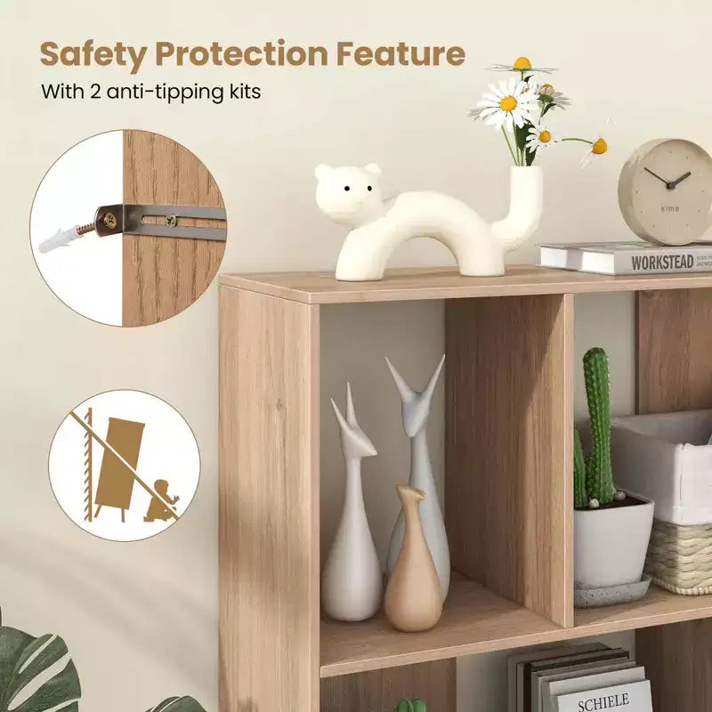 Libreria aperta – Mobile contenitore a 3 ripiani e 4 scomparti con gambe in metallo (Naturale/Bianco/Nero)