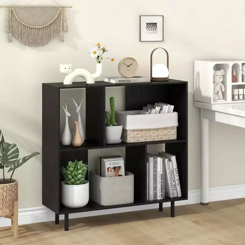 Libreria aperta – Mobile contenitore a 3 ripiani e 4 scomparti con gambe in metallo (Naturale/Bianco/Nero)