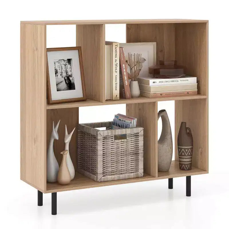 Libreria aperta – Mobile contenitore a 3 ripiani e 4 scomparti con gambe in metallo (Naturale/Bianco/Nero)