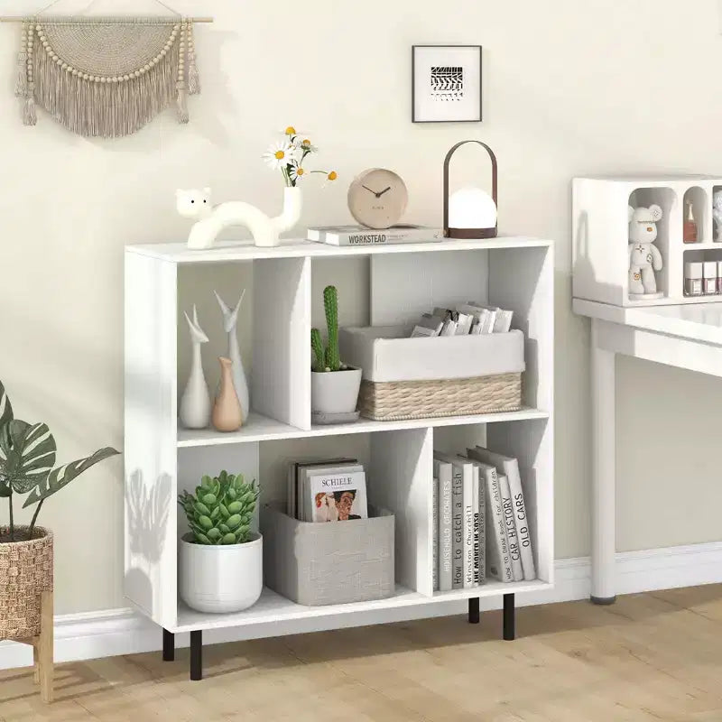 Libreria aperta – Mobile contenitore a 3 ripiani e 4 scomparti con gambe in metallo (Naturale/Bianco/Nero)