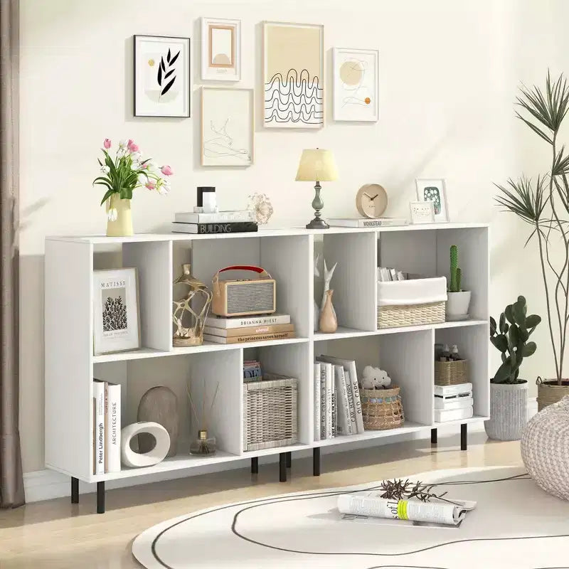 Libreria aperta – Mobile contenitore a 3 ripiani e 4 scomparti con gambe in metallo (Naturale/Bianco/Nero)