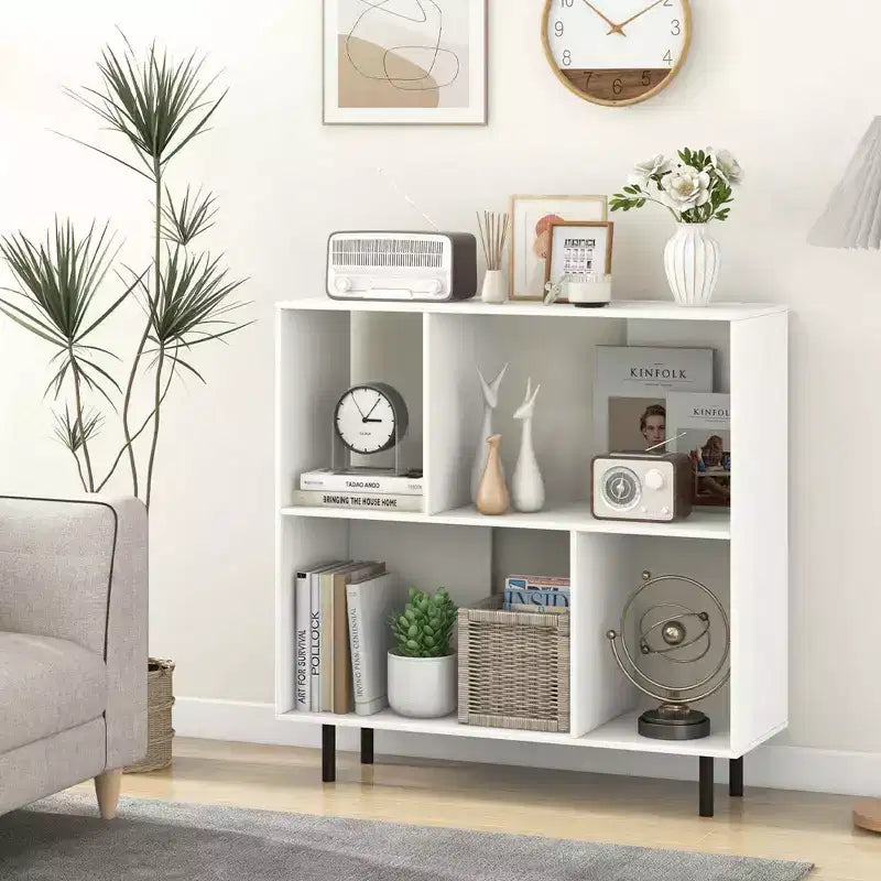 Libreria aperta – Mobile contenitore a 3 ripiani e 4 scomparti con gambe in metallo (Naturale/Bianco/Nero)