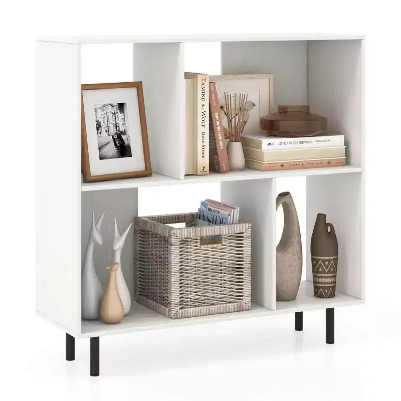 Libreria aperta – Mobile contenitore a 3 ripiani e 4 scomparti con gambe in metallo (Naturale/Bianco/Nero)