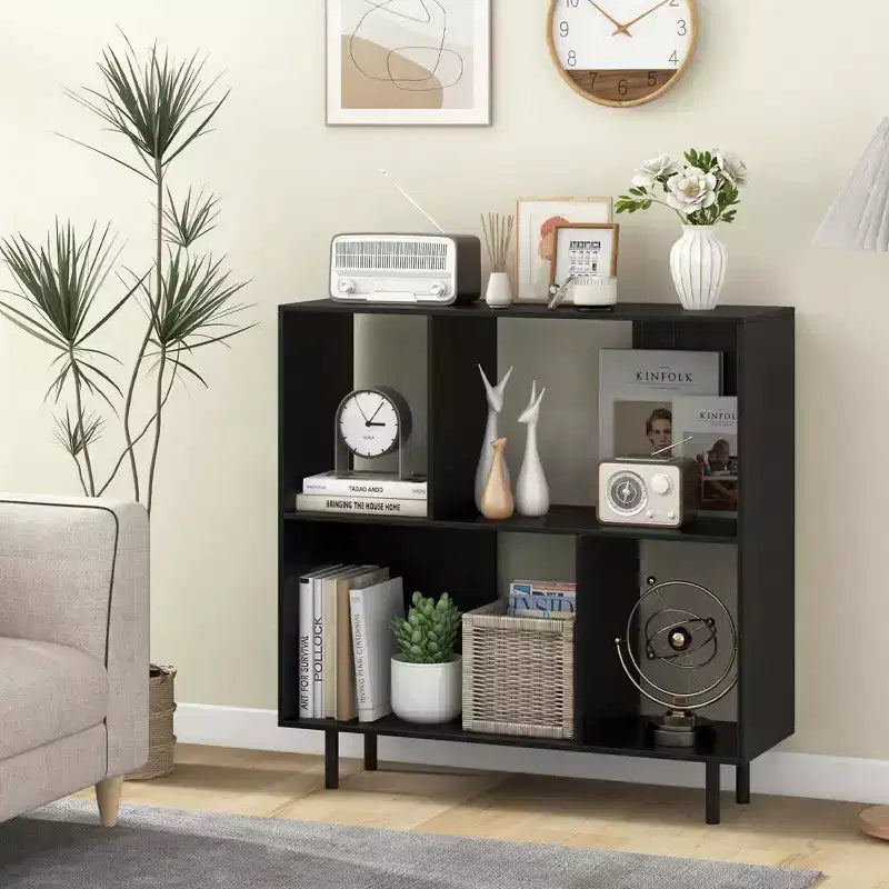 Libreria aperta – Mobile contenitore a 3 ripiani e 4 scomparti con gambe in metallo (Naturale/Bianco/Nero)