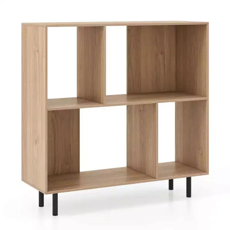 Libreria aperta – Mobile contenitore a 3 ripiani e 4 scomparti con gambe in metallo (Naturale/Bianco/Nero)