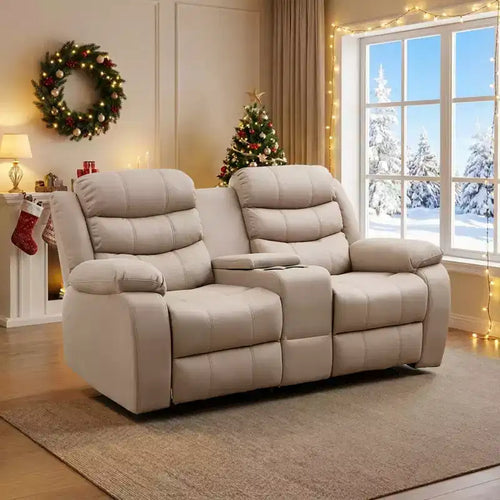 Mjkone Loveseat Reclining Sofa with Storage Space and Cup HoldersTech Fabric Recliner Couch with Adjustable Backrest and Footrest
