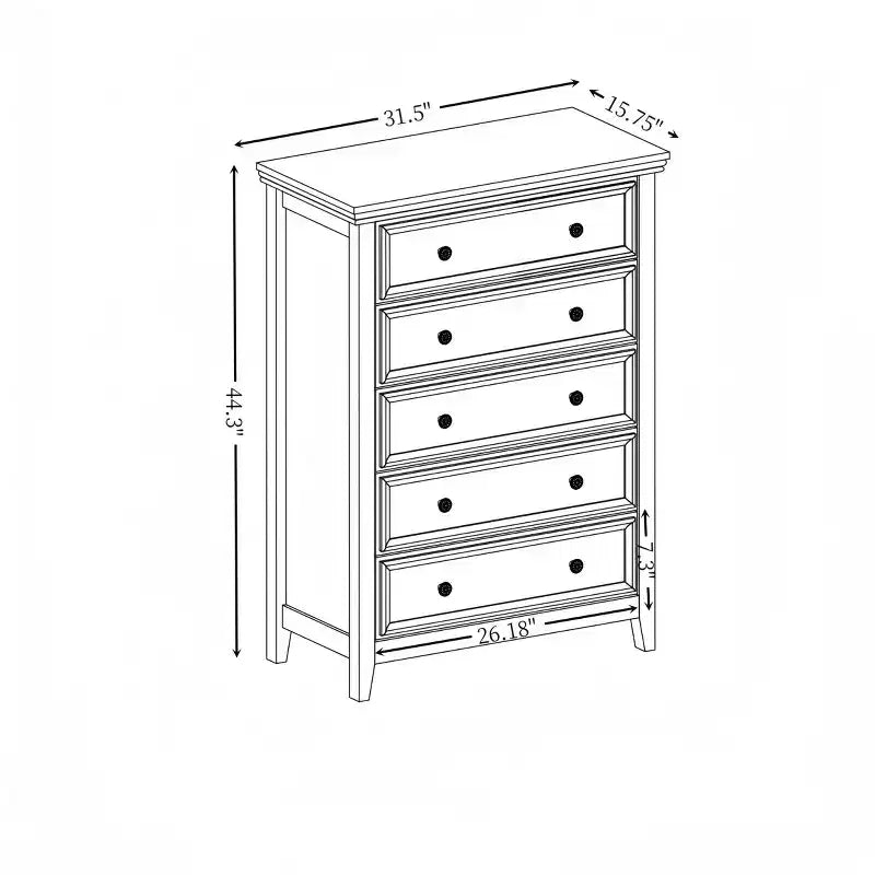 Cassettiera accentata beige a 5 cassetti, altezza 44.3 pollici