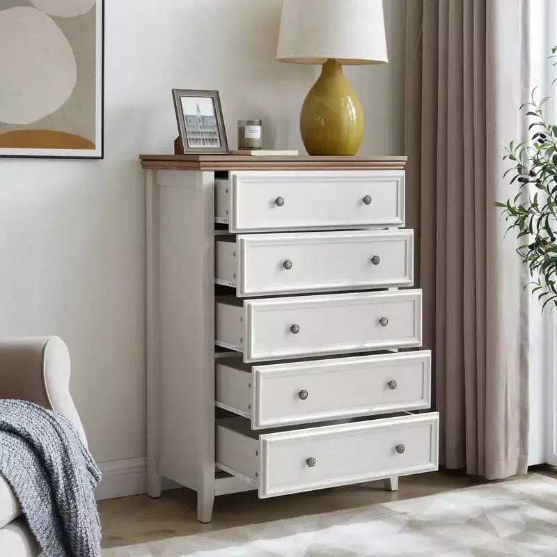Cassettiera accentata beige a 5 cassetti, altezza 44.3 pollici