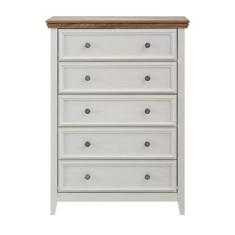 Cassettiera accentata beige a 5 cassetti, altezza 44.3 pollici