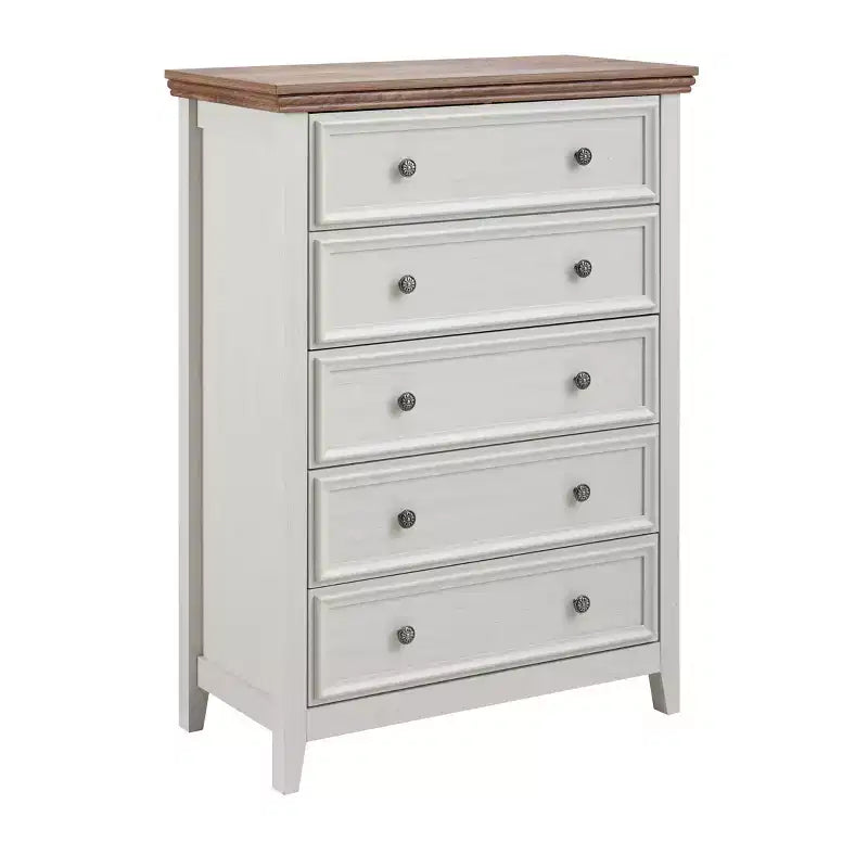 Cassettiera accentata beige a 5 cassetti, altezza 44.3 pollici