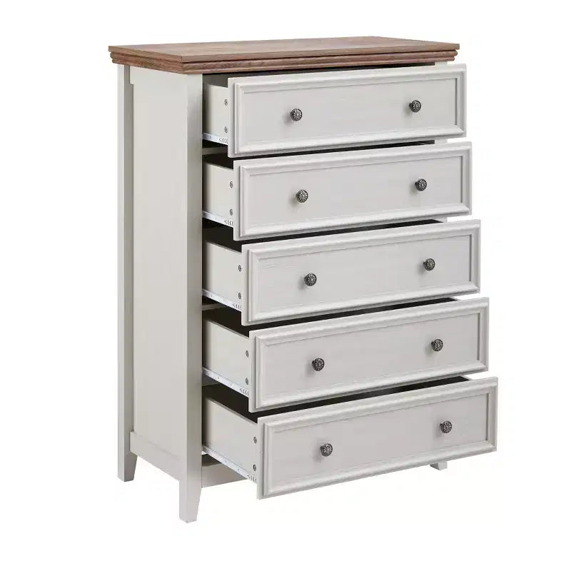 Cassettiera accentata beige a 5 cassetti, altezza 44.3 pollici