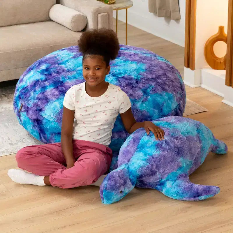 Shelly la Tartaruga, Grande Peluche Animale Marino Sacchetto di Fagioli e Pouf per Bambini