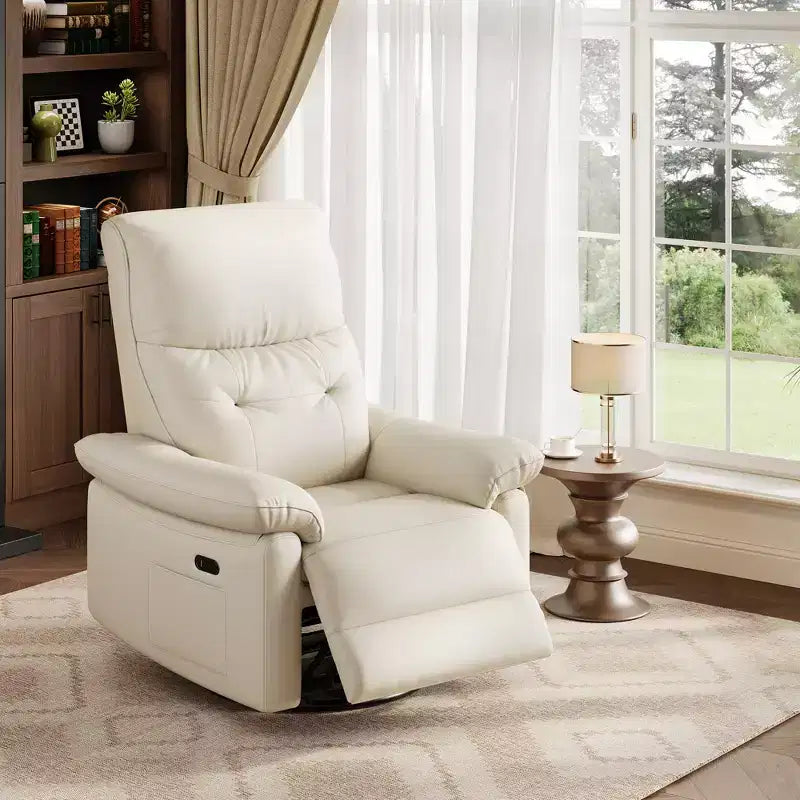 Recliner Chair, 270 Swivel Rocking Glider, Upholstered Fabric and Button Tufted Backrest, Ergonomic Nursery Chair for Living Room