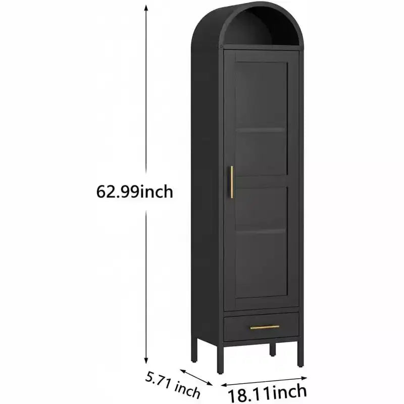 Mobile Contenitore Alto e Stretto in Metallo con Arco, Anta a Vetro e Cassetto