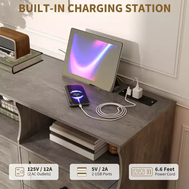 Comò a 6 cassetti da 160 cm con luci RGB e presa di corrente
