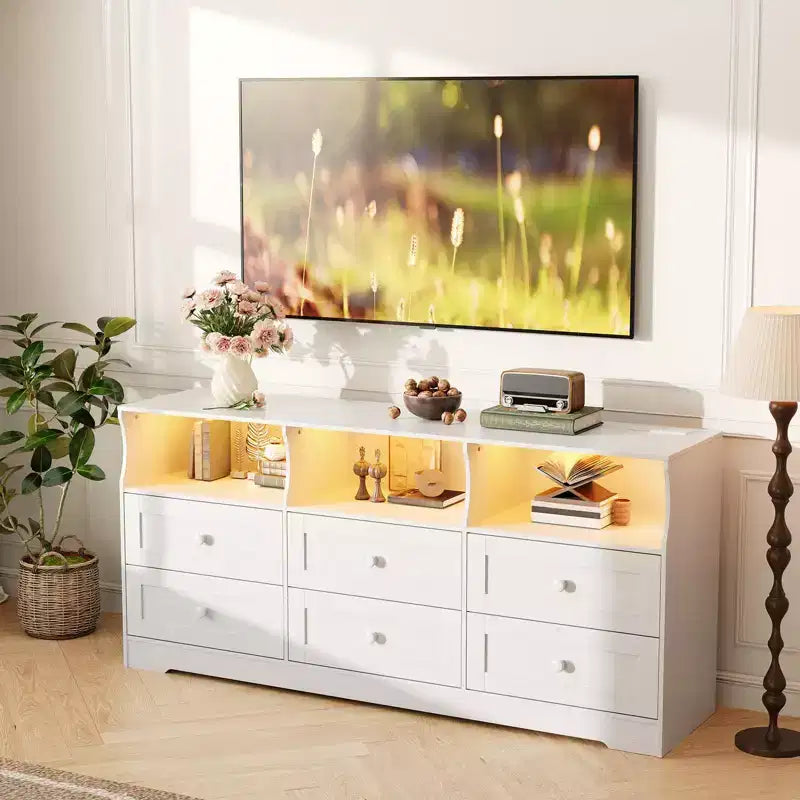 Comò a 6 cassetti da 160 cm con luci RGB e presa di corrente