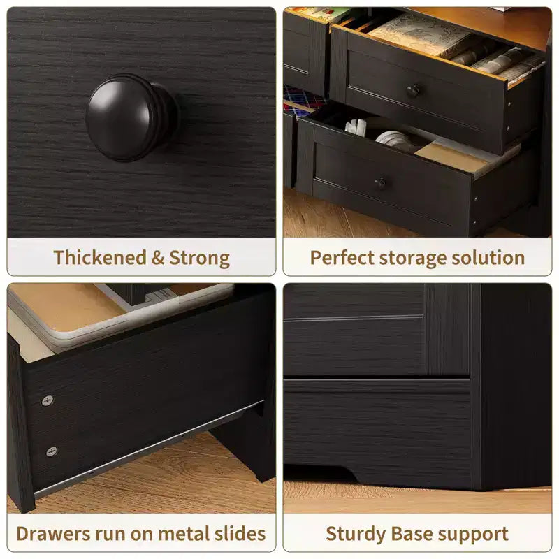Comò a 6 cassetti da 160 cm con luci RGB e presa di corrente