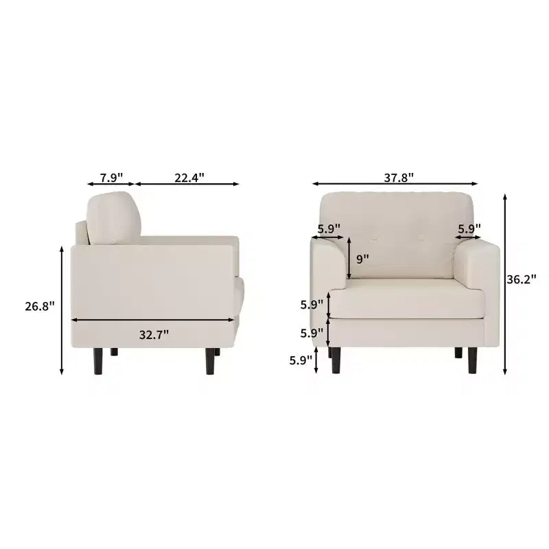 Poltrona imbottita in lino da 96 cm con braccioli