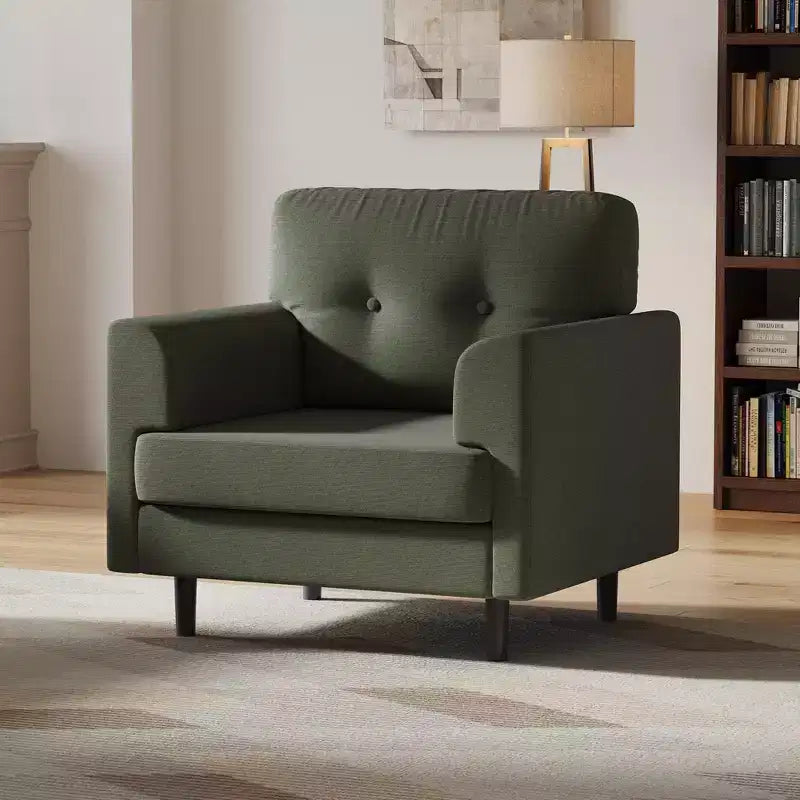 Poltrona imbottita in lino da 96 cm con braccioli