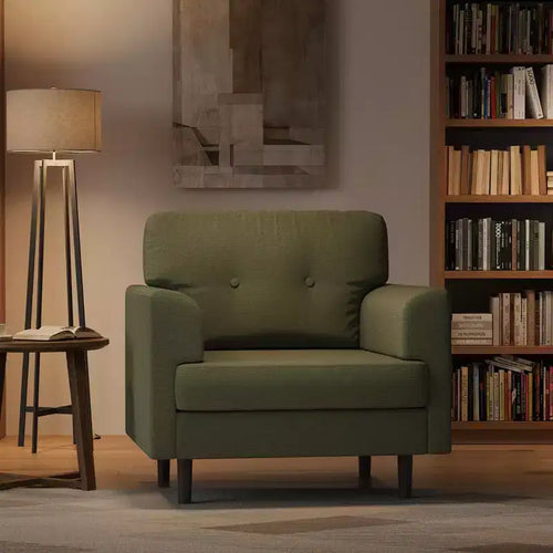 38 Wide Armrest Accent Chair, Linen Upholstered Reading, Lounge Chair, High-Density Foam, for Living Room, Bedroom, Office