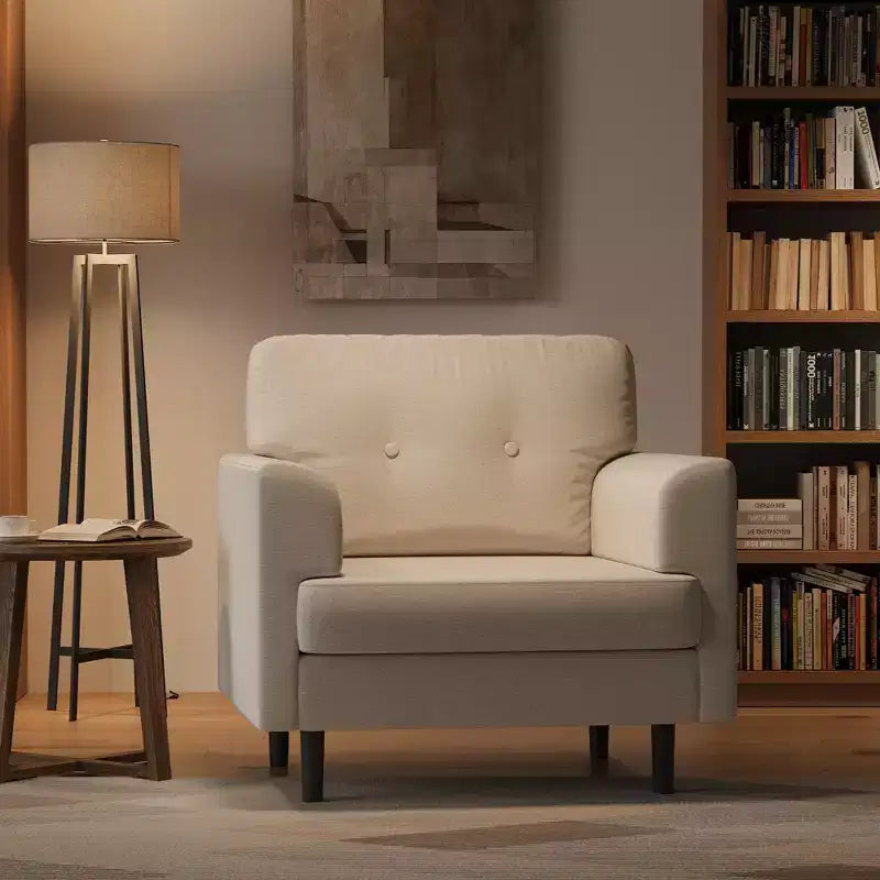 Poltrona imbottita in lino da 96 cm con braccioli
