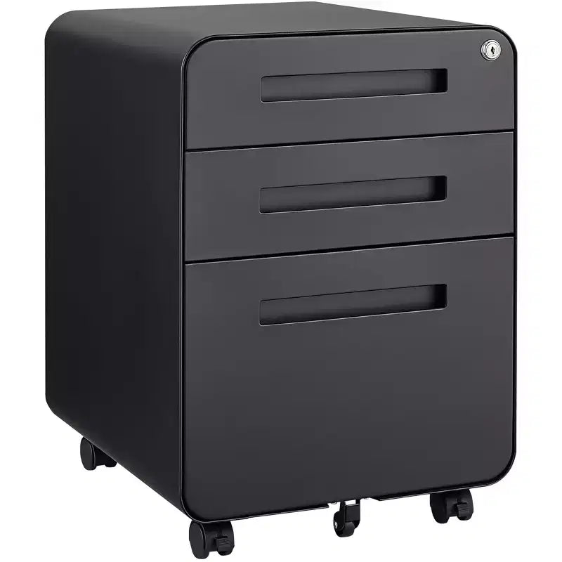 3 Drawer File Cabinet for Home Office, Under Desk Mobile Filing Cabinet with Lock for A4/Letter/Legal Size, 5 Wheel Anti-tilt Rolling File Cabinets