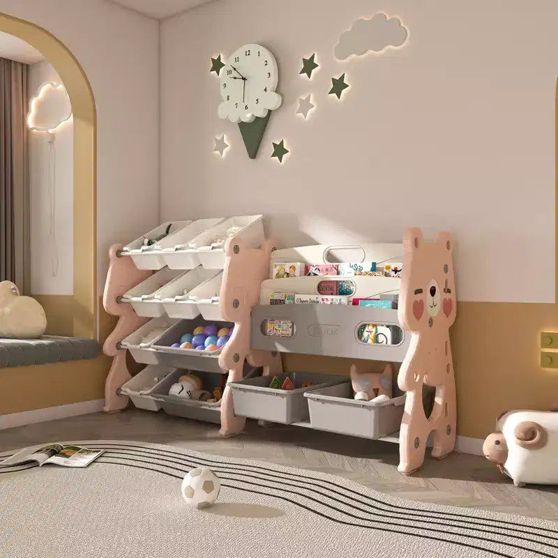 Libreria per bambini a 2 ripiani con 12 contenitori (rosa)