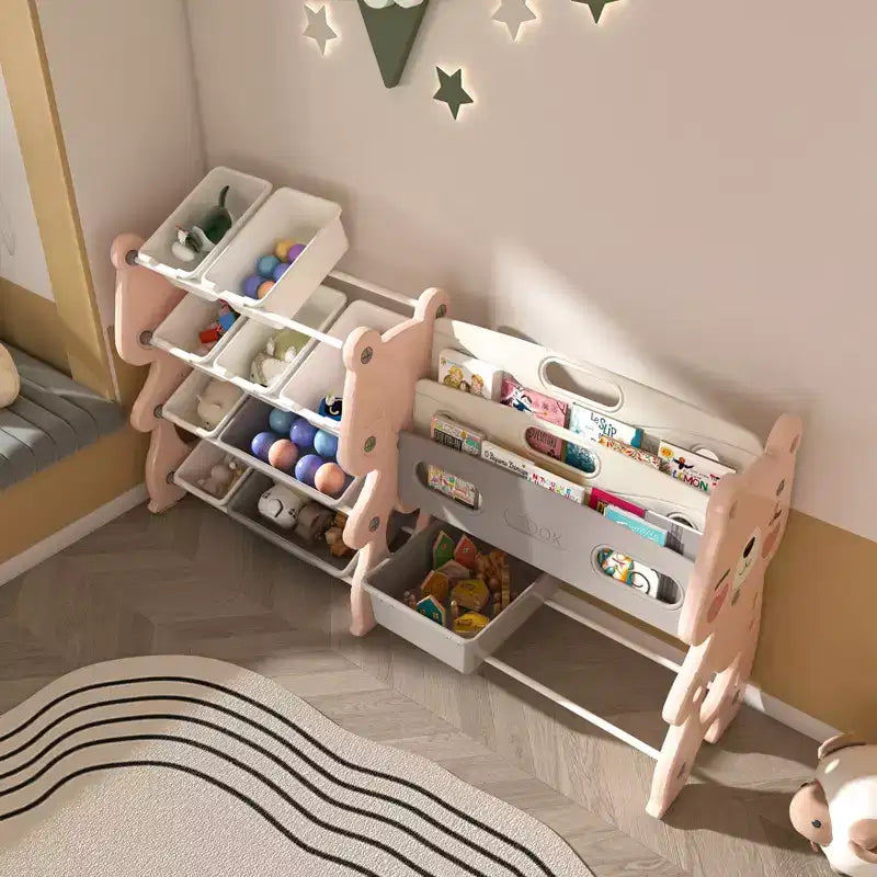 Libreria per bambini a 2 ripiani con 12 contenitori (rosa)