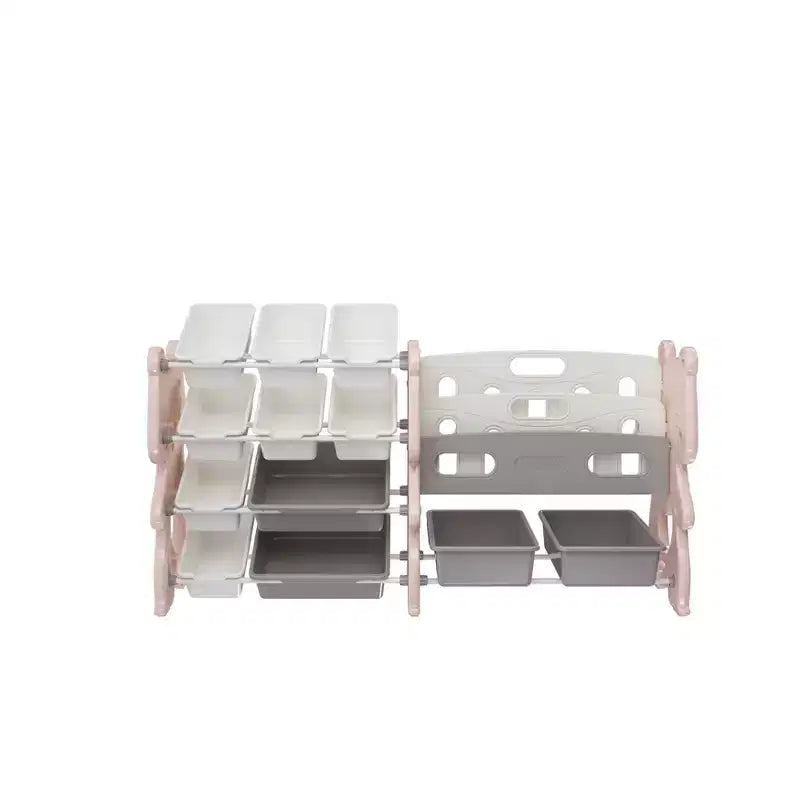Libreria per bambini a 2 ripiani con 12 contenitori (rosa)