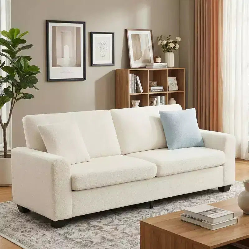 Gravee 83 Couch for Living Room, Comfy Sofa with Deep Seat, Modern Sofa w/ Wide Armrest, Teddy Fleece 3 Seater Couch for Bedroom, Apartment, Office