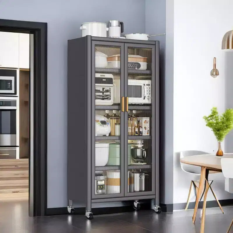 Scaffale da Cucina in Metallo con Ruote e Doppie Ante