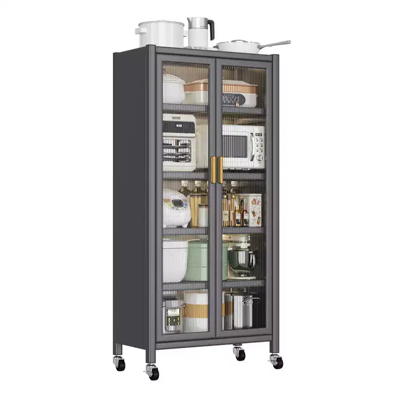 Scaffale da Cucina in Metallo con Ruote e Doppie Ante