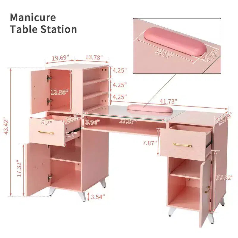 Tavolo per Manicure con Piano in Vetro e Cuscino Appoggiapolso